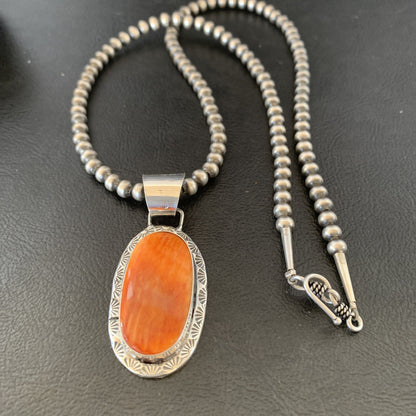 Navajo Sterling Silver Spiny Orange Oyster Necklace Pendant Set2” 14737