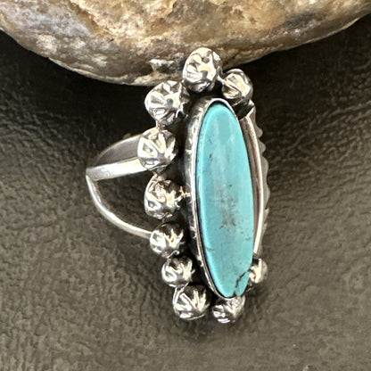 Blue Kingman Turquoise Native American Navajo Sterling Silver Ring Size 8 18634