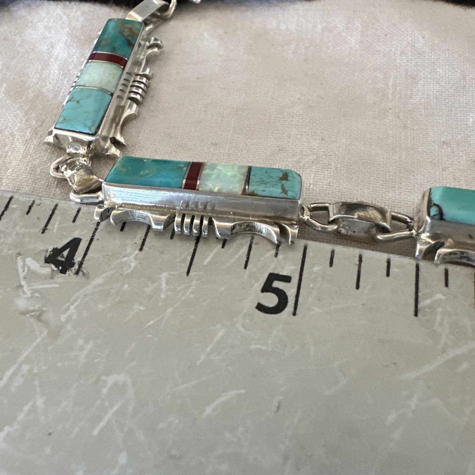 A Womens Blue Turquoise Opal Navajo Sterling Silver Link Bracelet 9" 19791