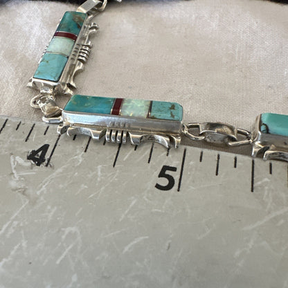 A Womens Blue Turquoise Opal Navajo Sterling Silver Link Bracelet 9" 19791