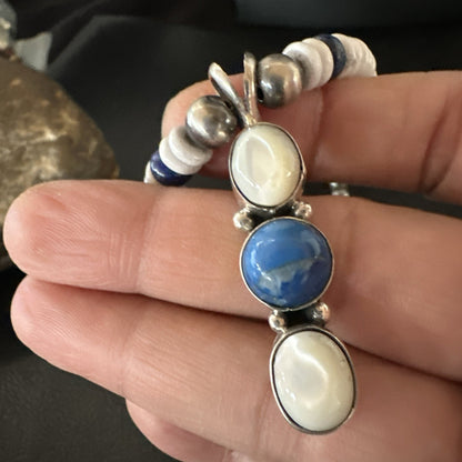 Blue Lapis White MOP Howlite Pendant Navajo Sterling Silver Necklace 19656