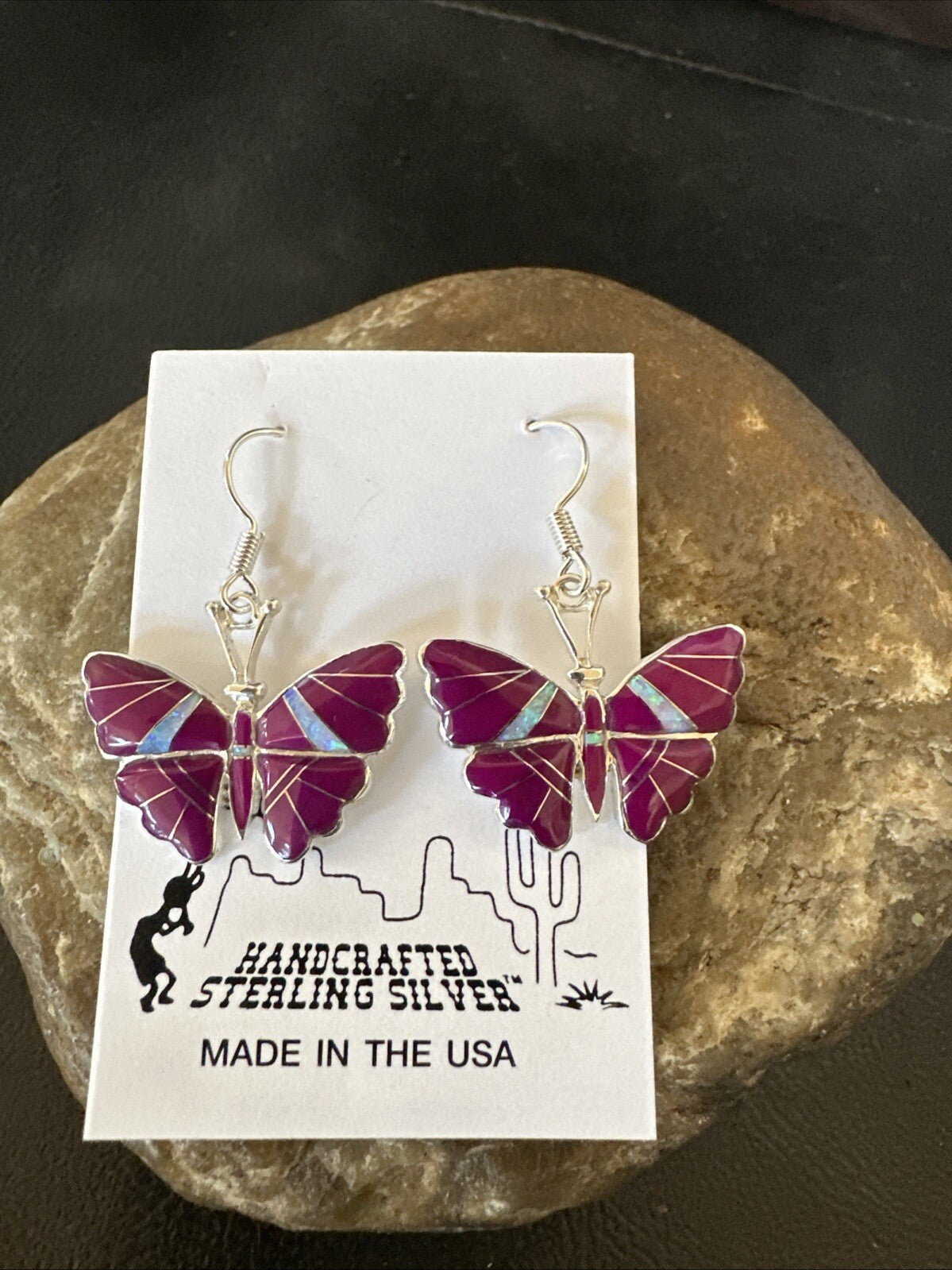 Butterfly Purple Stone Sugilite Opal Inlay Sterling Silver Dangle Earrings 18556
