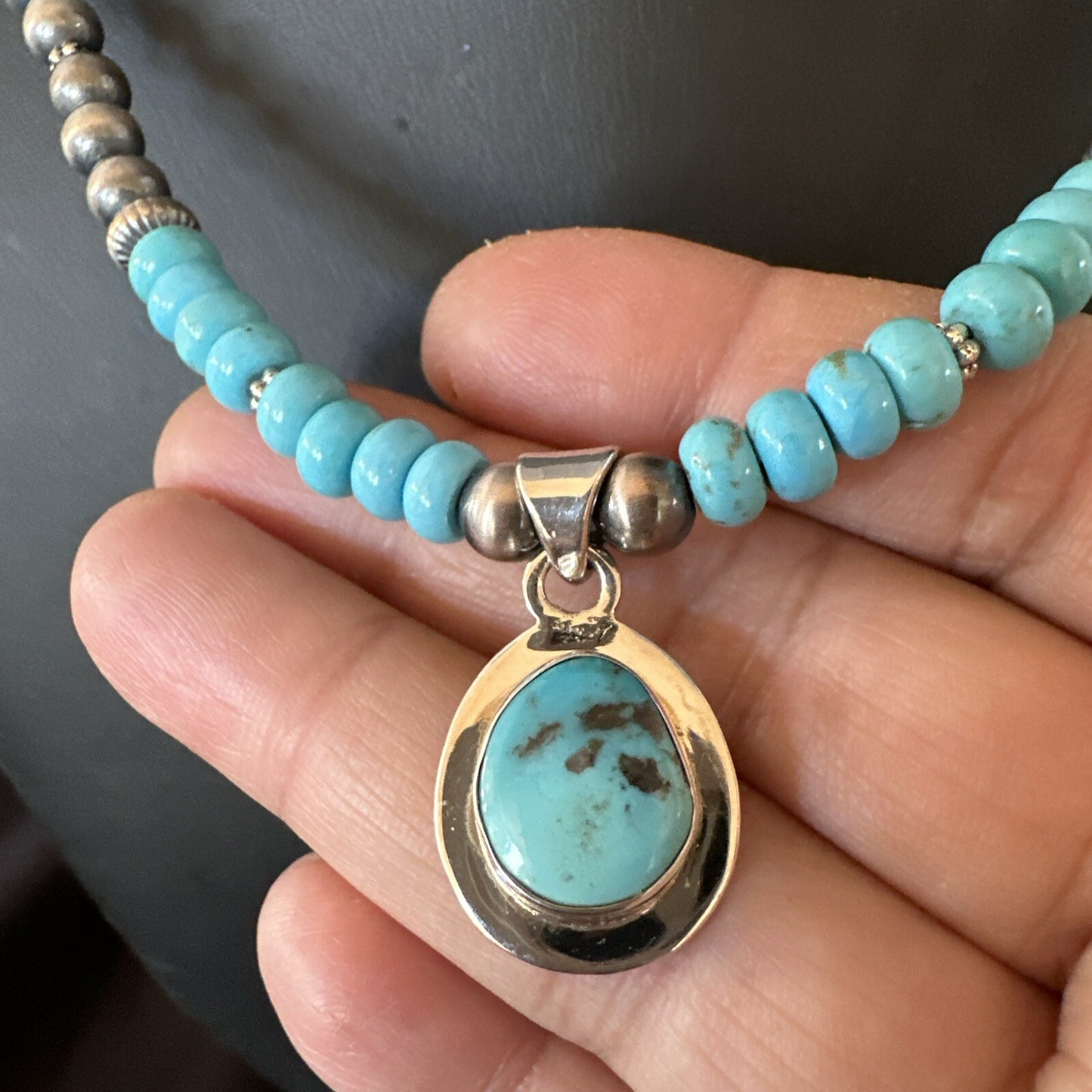 WoMens Blue Kingman Turquoise Pendant Navajo Sterling Silver Necklace 21" 18424