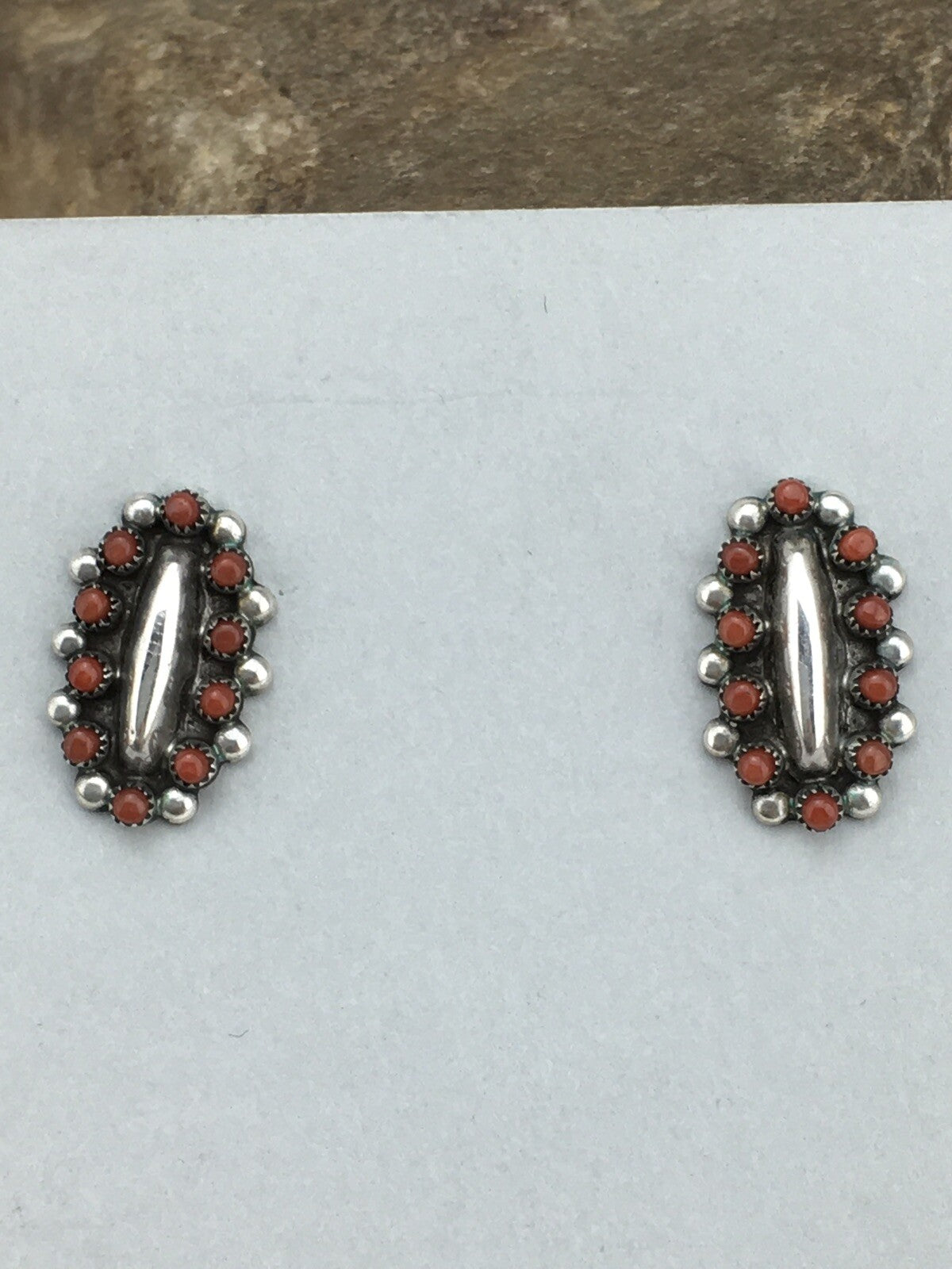 Red Coral Zuni Cluster Sterling Silver Earrings 0.75" 01094