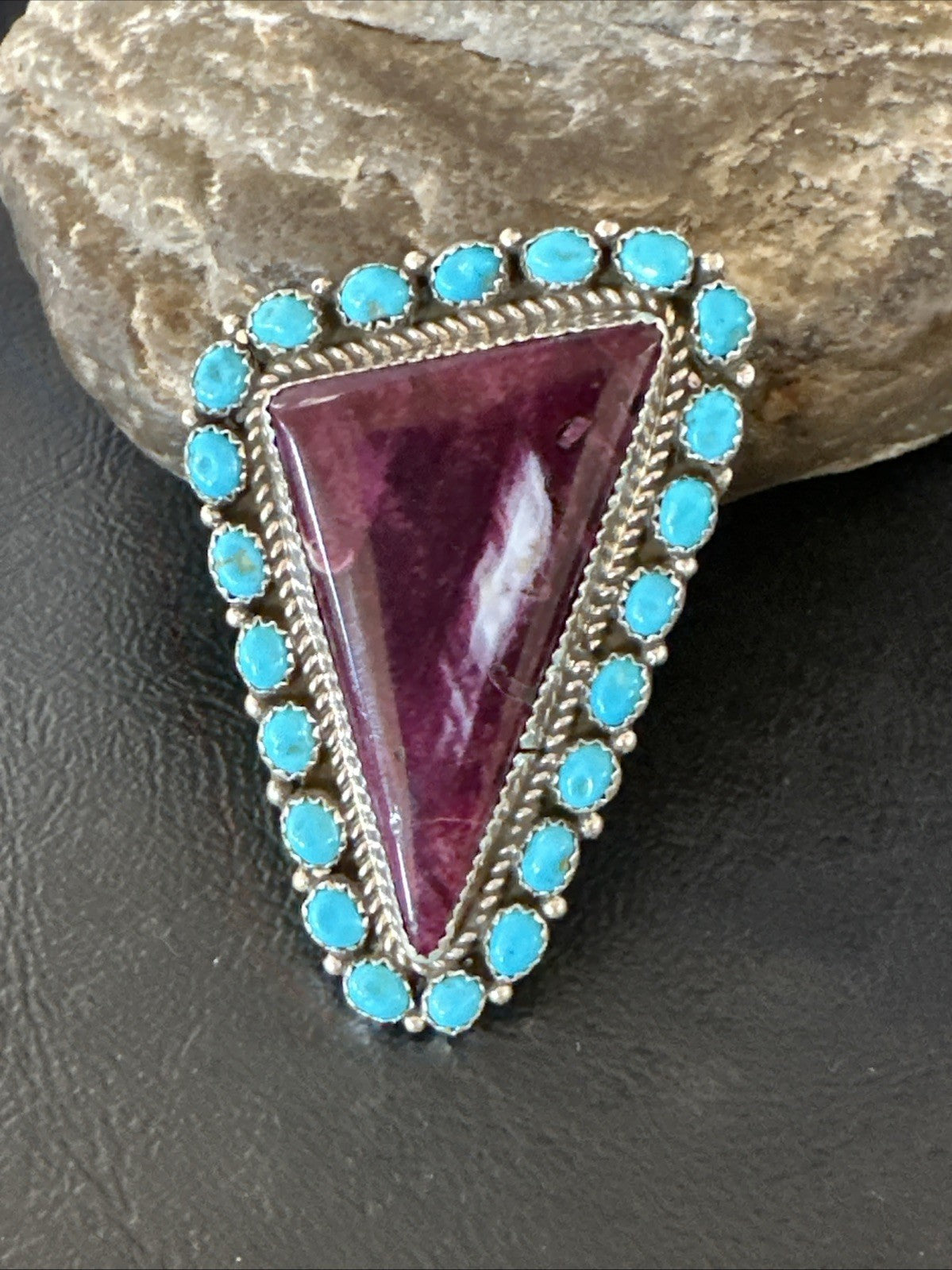 Statement Cluster Turquoise Purple Spiny Navajo Sterling Silver Ring Sz 10 19103