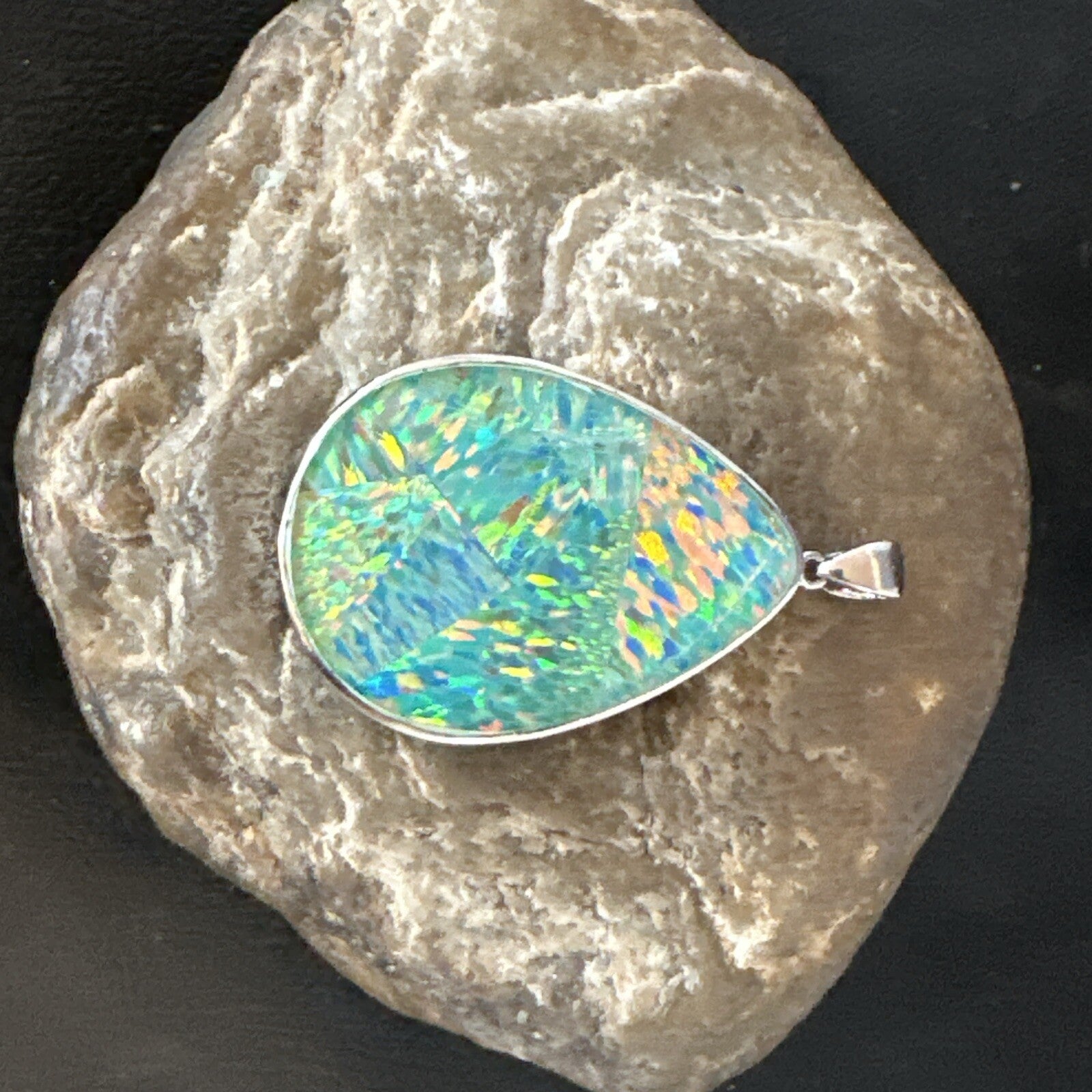 Mens Womens Multicolor Gilson Opal Navajo Sterling Silver Inlay Pendant 18610