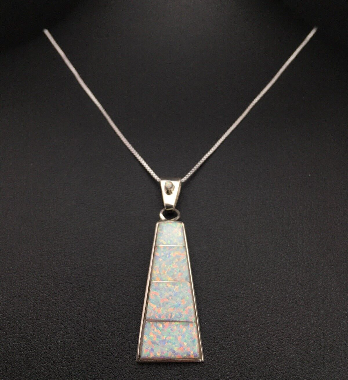 Opal Inlay Pendant Southwestern Sterling Silver Chain Necklace 04776