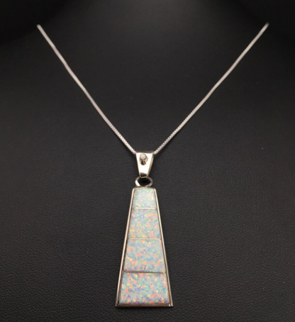 Opal Inlay Pendant Southwestern Sterling Silver Chain Necklace 04776