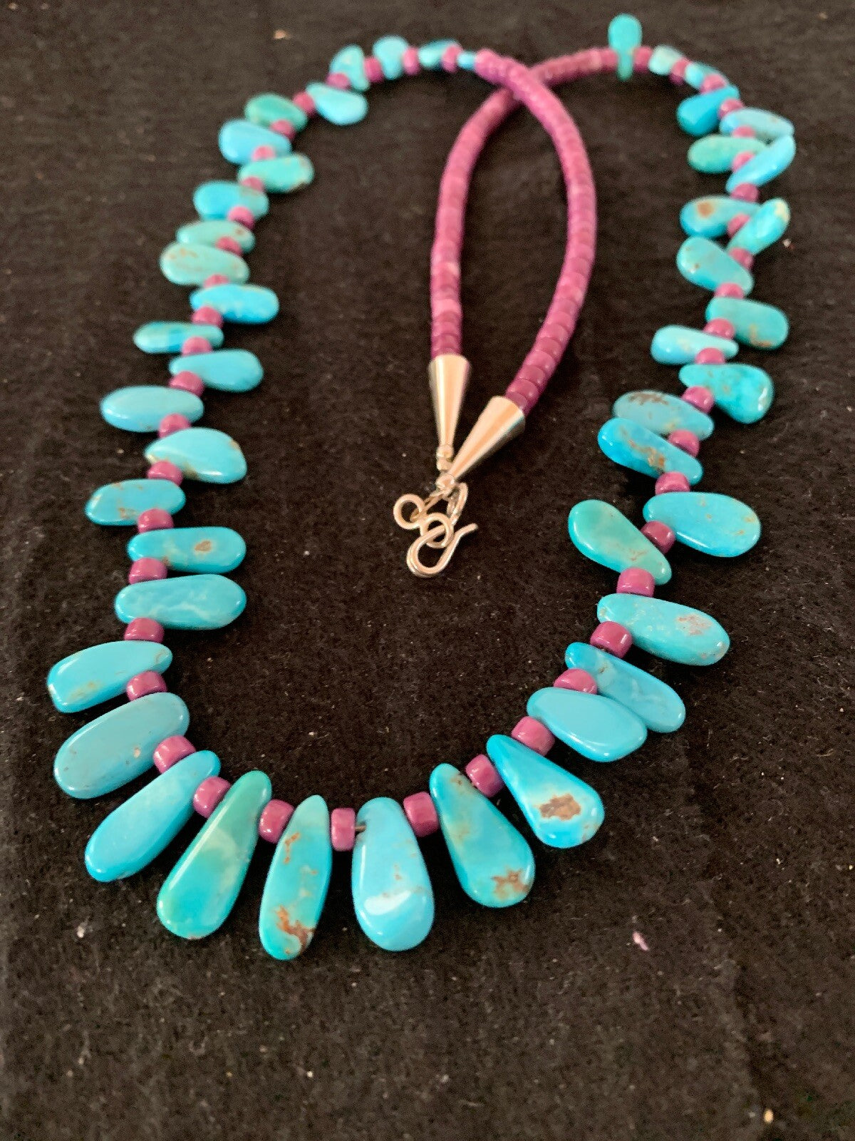 Native American Turquoise & Purple Stone Navajo Sterling Silver Necklace 04246