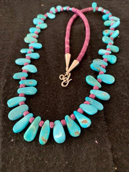 Native American Turquoise & Purple Stone Navajo Sterling Silver Necklace 04246