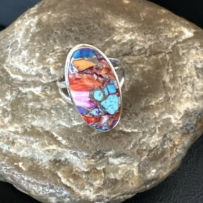Blue Turquoise Spiny Oyster Navajo Sterling Silver Ring Size 8 18214