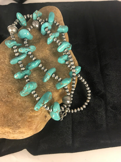 Kingman Turquoise Bead Navajo Pearls Santo Domingo Necklace 08348