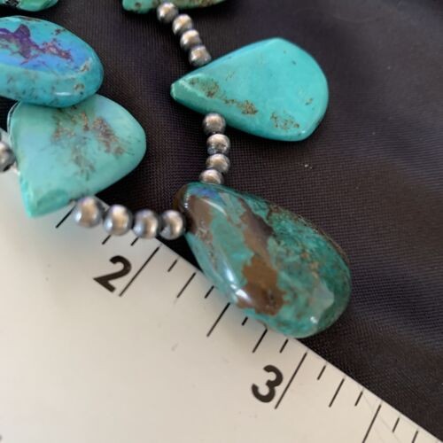 Navajo Pearls Necklace Sterling Silver Blue Turquoise Teardrop 13152