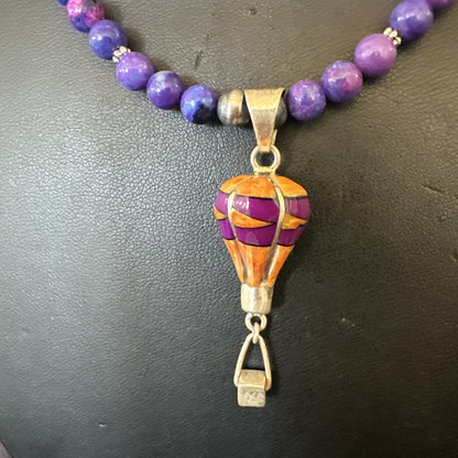 Balloon Orange Spiny Purple Pendant Navajo Sterling Silver Necklace 22" 18344