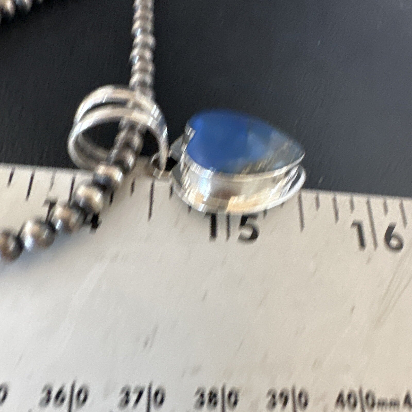 Blue Heart Lapis Pendant Navajo Sterling Silver Beads Necklace 15018