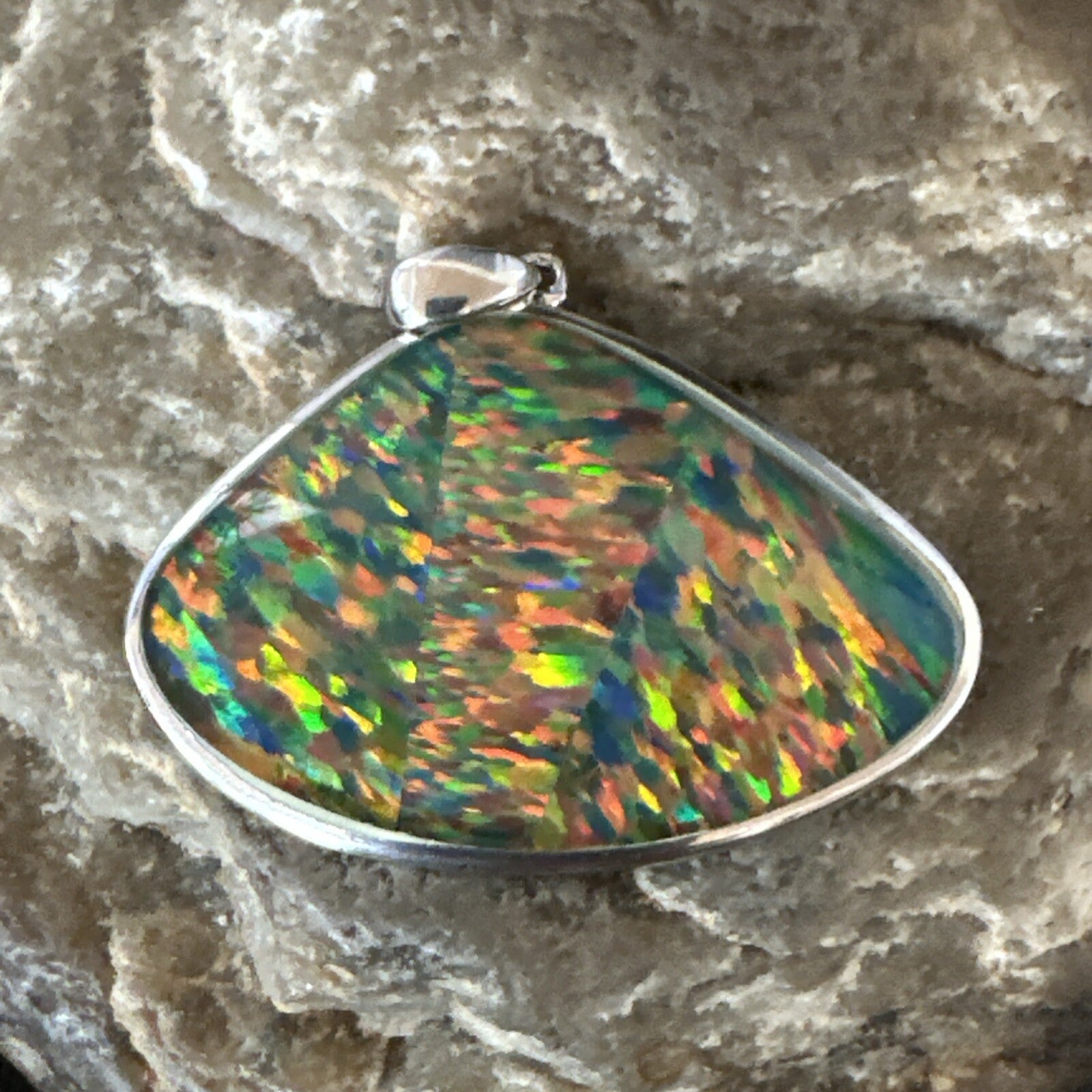 Mens Womens Multicolor Gilson Opal Navajo Sterling Silver Inlay Pendant 18612