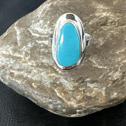 Southwestern Sterling Silver Blue Kingman Turquoise Ring Size 9 18530