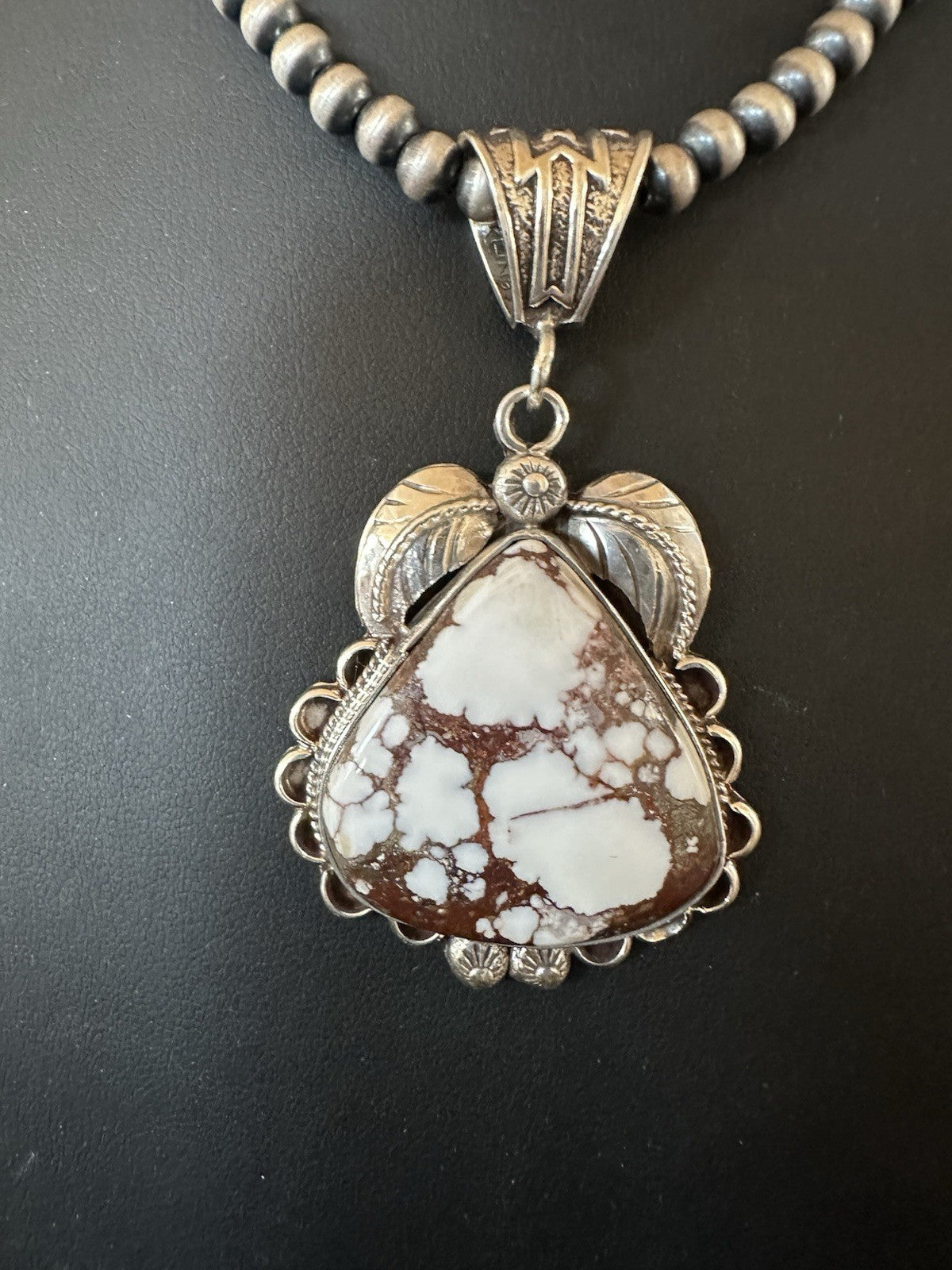 Navajo Pearls Sterling Silver Wild Crazy Horse Turquoise Necklace Pendant 19391