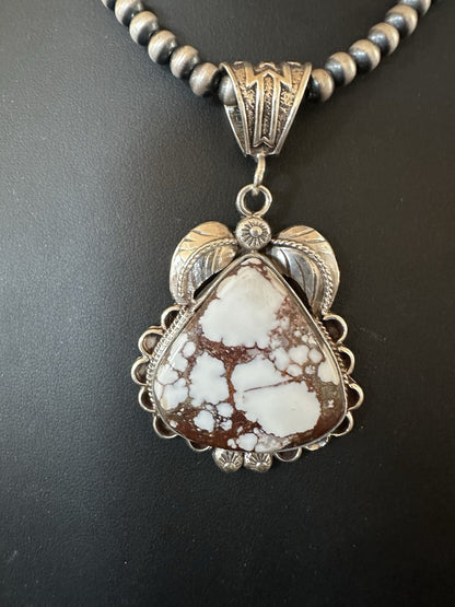 Navajo Pearls Sterling Silver Wild Crazy Horse Turquoise Necklace Pendant 19391