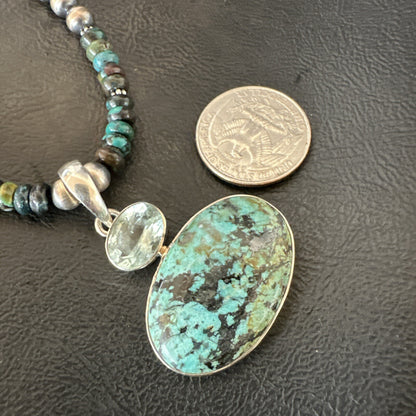 Mens Blue Spiderweb Turquoise Pendant Navajo Sterling Silver Necklace 18063