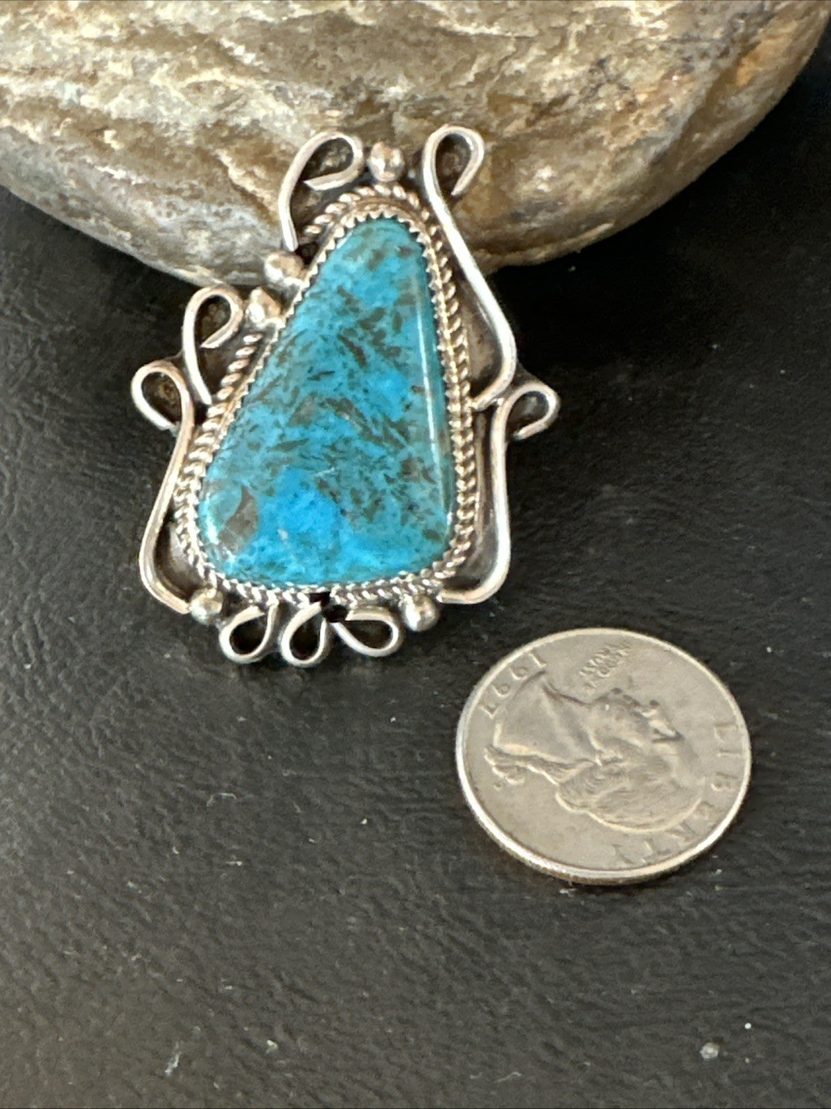 Blue Turquoise Navajo Sterling Silver Ring Size 7 19781