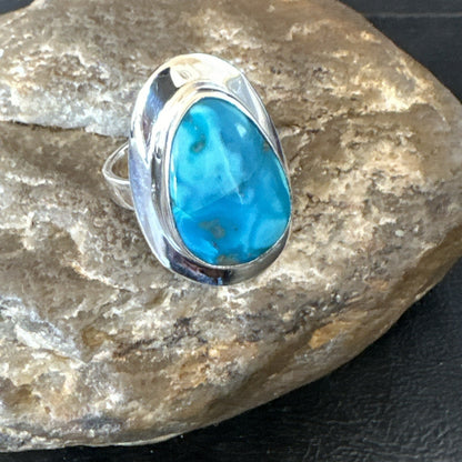 Southwestern Sterling Silver Blue Kingman Turquoise Ring Size 7.5 18515