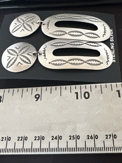 Popular Navajo Stamped Sterling Silver Stamped Handmade Earrings 2.75" 17857