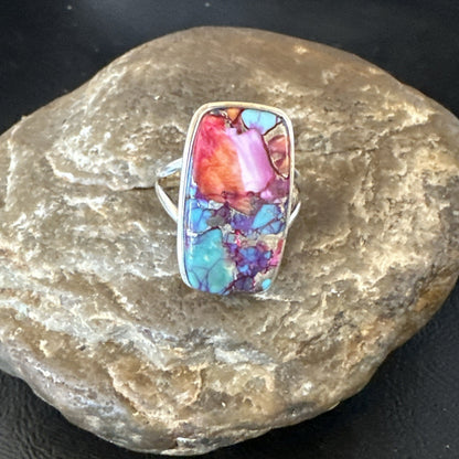 Blue Turquoise Spiny Oyster Southwestern Sterling Silver Ring Size 11 19058
