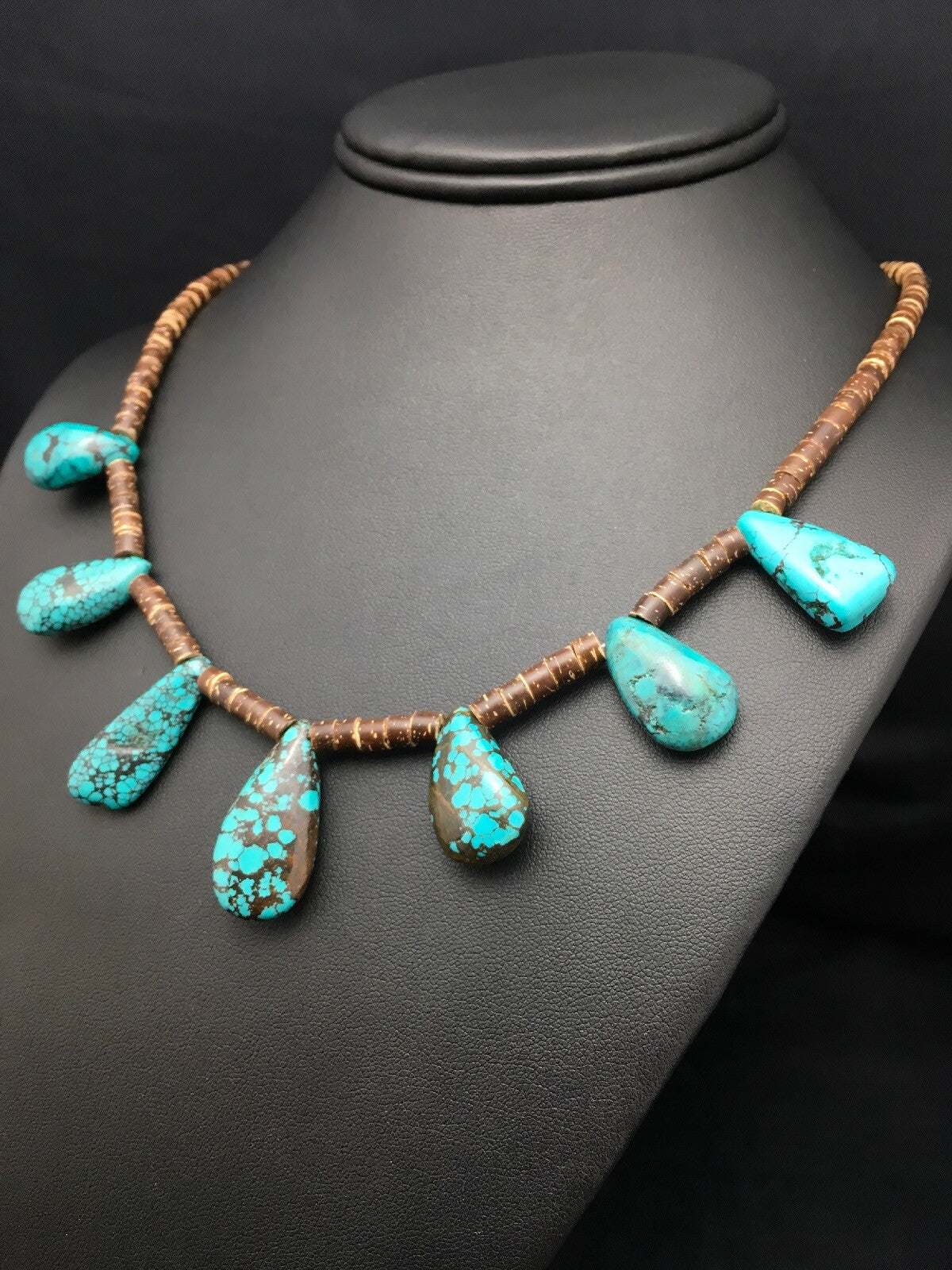 Spiderweb Turquoise & Bone Bead Navajo Pearls Sterling Silver Necklace 20" 4100