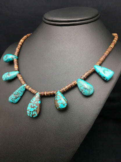 Spiderweb Turquoise & Bone Bead Navajo Pearls Sterling Silver Necklace 20" 4100