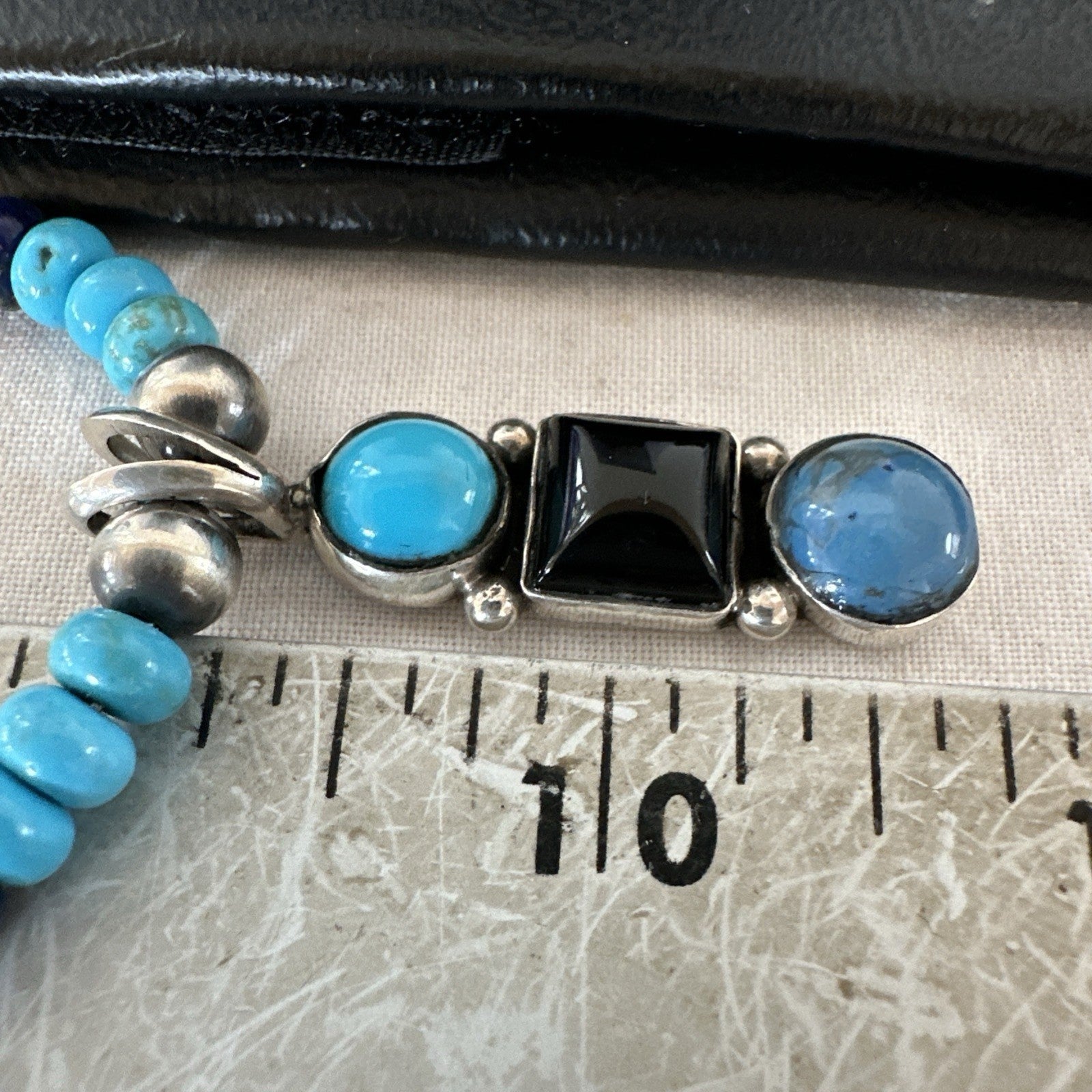 Blue Turquoise Lapis Onyx Pendant Navajo Sterling Silver Necklace 19550