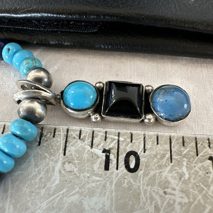 Blue Turquoise Lapis Onyx Pendant Navajo Sterling Silver Necklace 19550