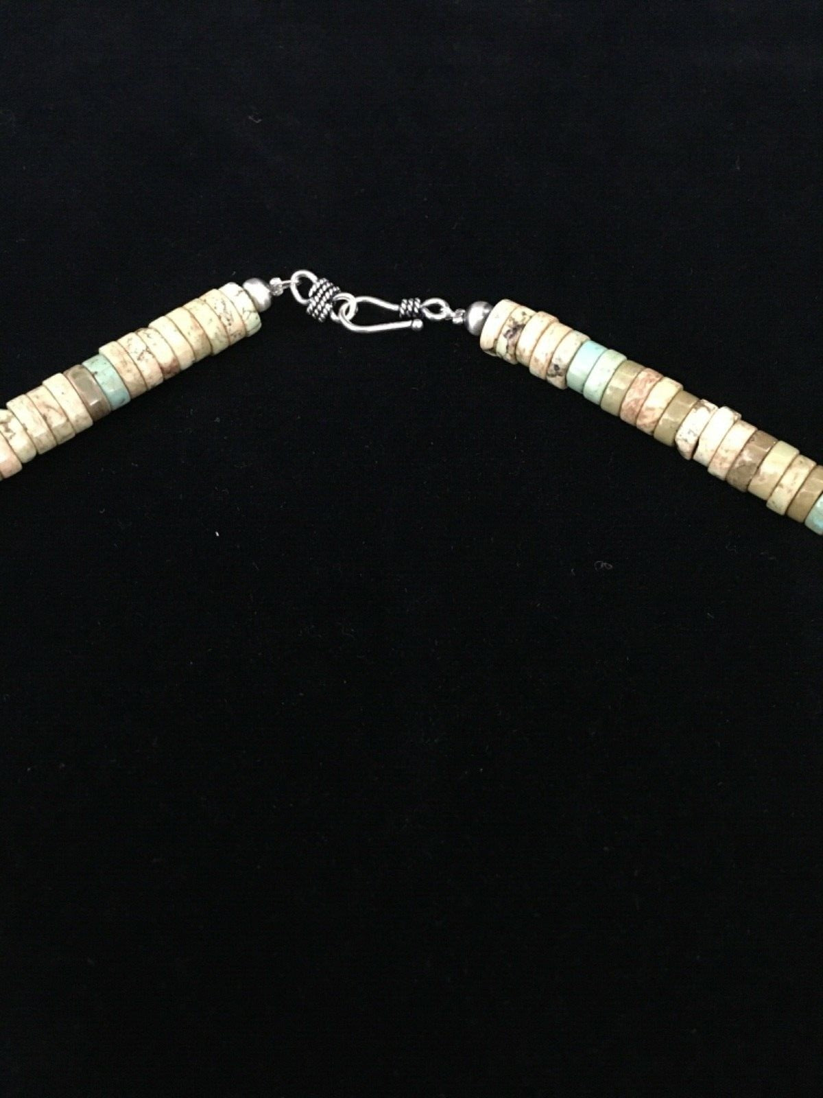 Mens Green Turquoise Chunky Navajo Sterling Silver Heishi Necklace 22" 1781