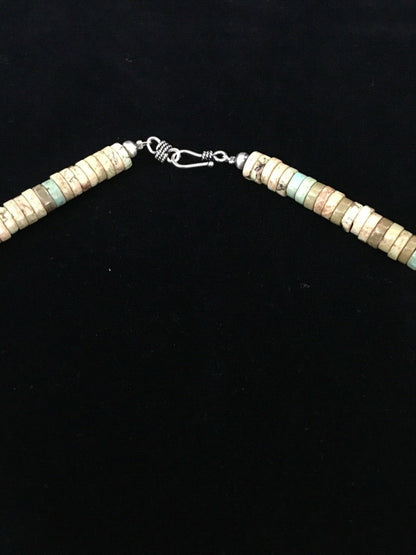 Mens Green Turquoise Chunky Navajo Sterling Silver Heishi Necklace 22" 1781