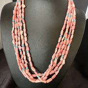 Navajo Blue Turquoise Pink Coral 5 Strand Necklace 20" | Sterling Silver | Authentic Native American Handmade | 17840