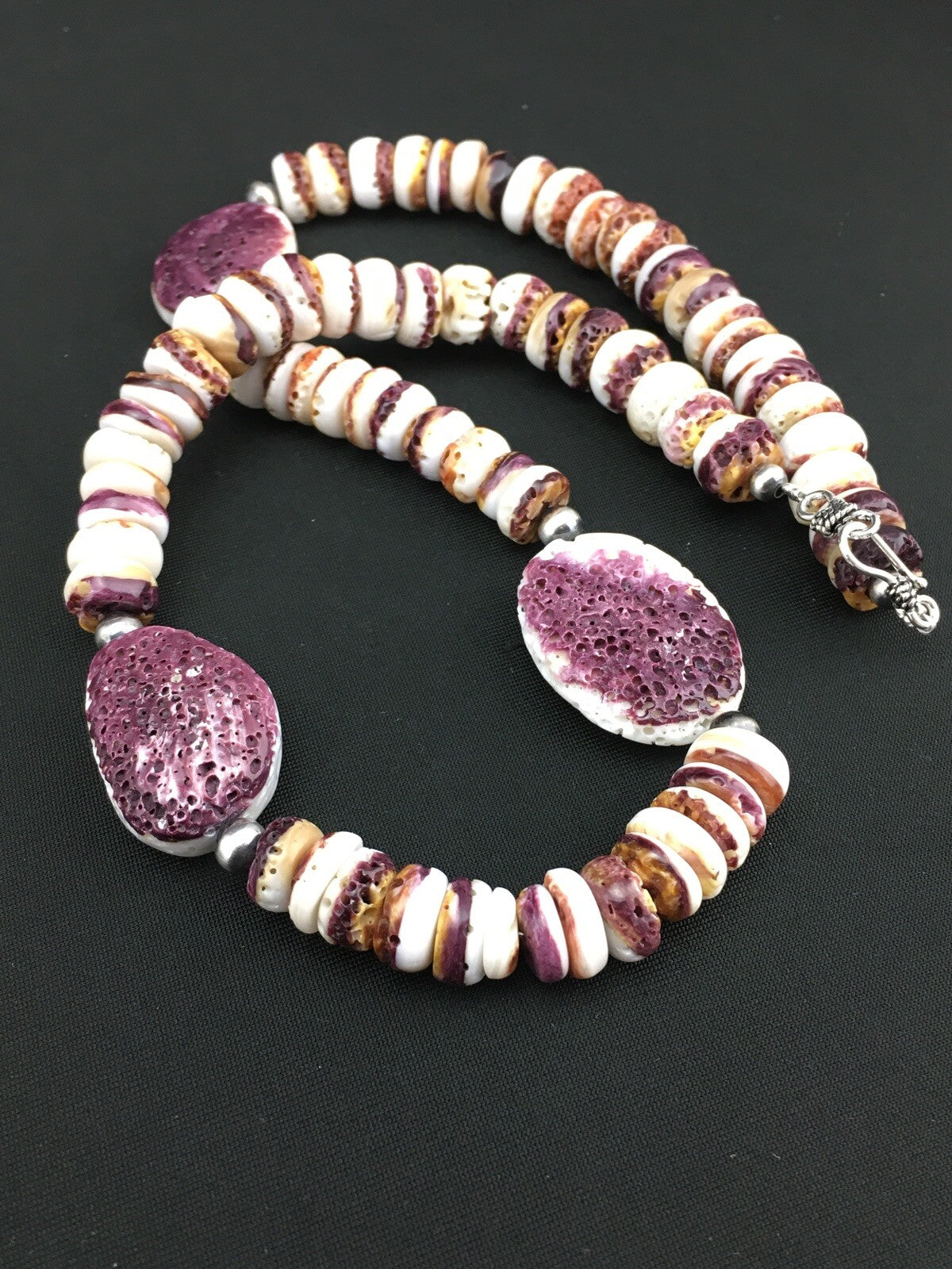 Purple Spiny Oyster Navajo Sterling Silver Necklace 21" 04915