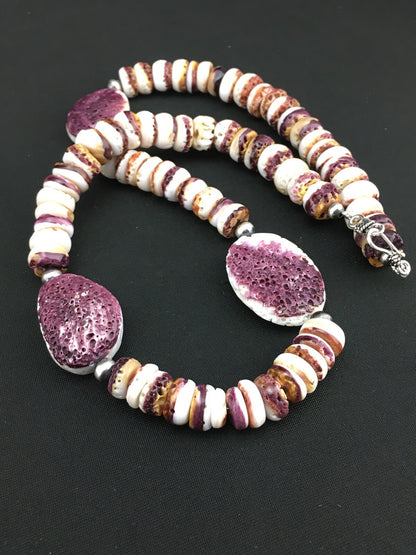 Purple Spiny Oyster Navajo Sterling Silver Necklace 21" 04915
