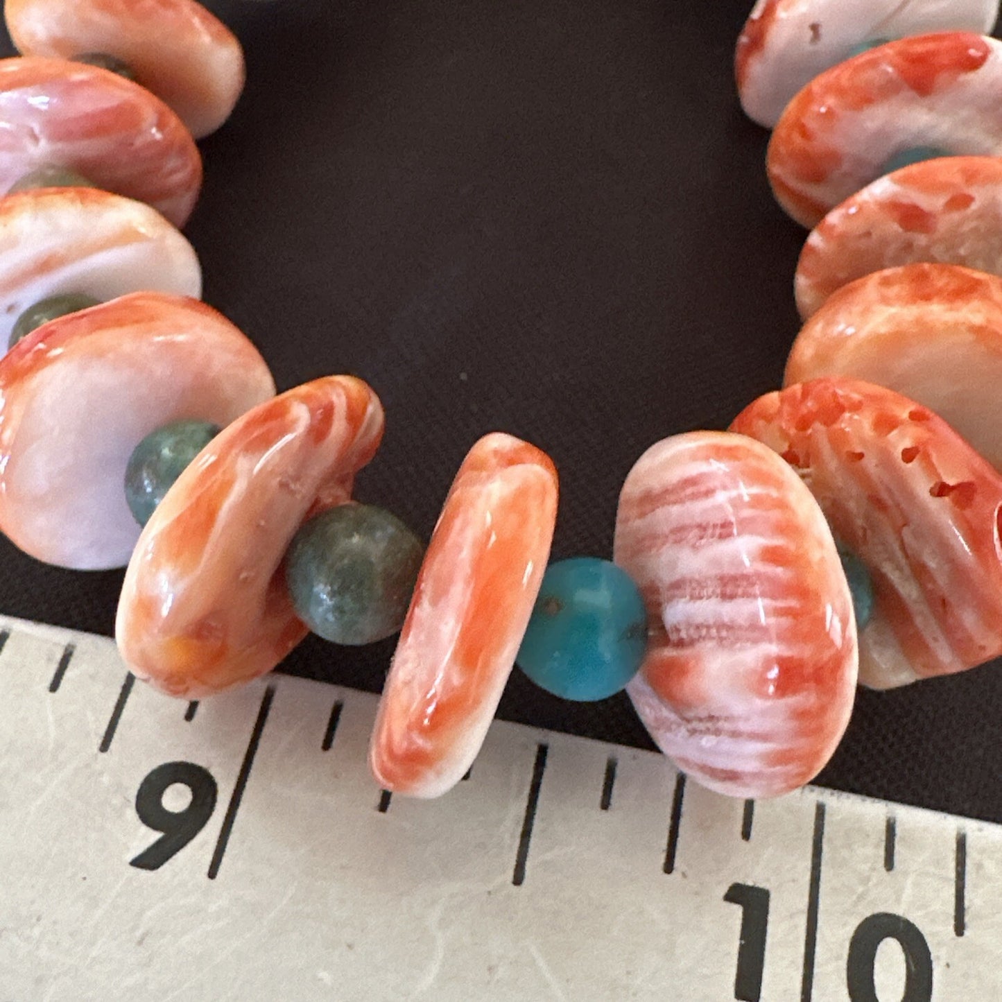 Red Spiny Oyster Green Turquoise 23” Long Navajo Sterling Silver Necklace 17762
