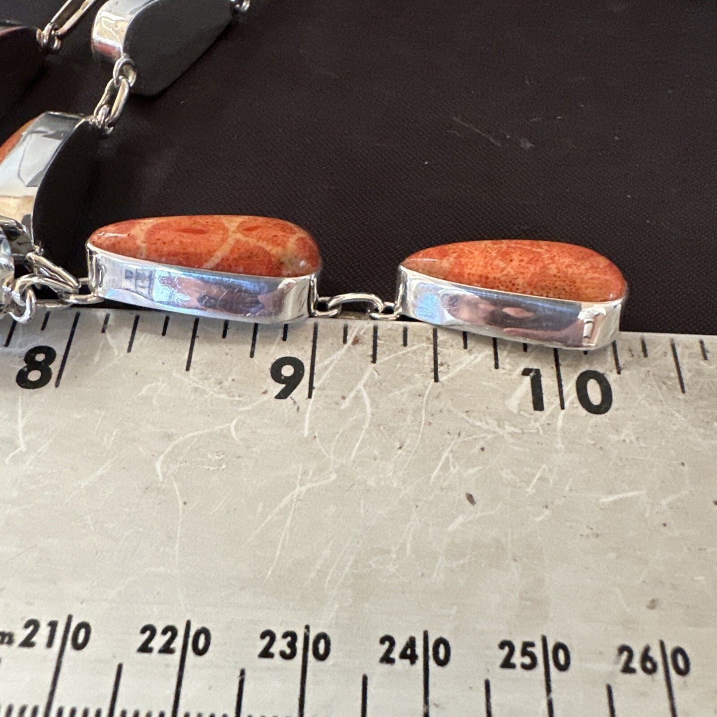 Women Apple Coral Lariat Necklace Pendant Earrings Sterling Silver 16” 18409