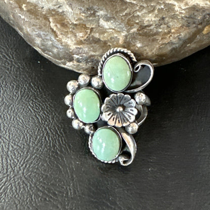 Yazzie Ring Green Turquoise Navajo Sterling Silver Cluster Size 9 19209