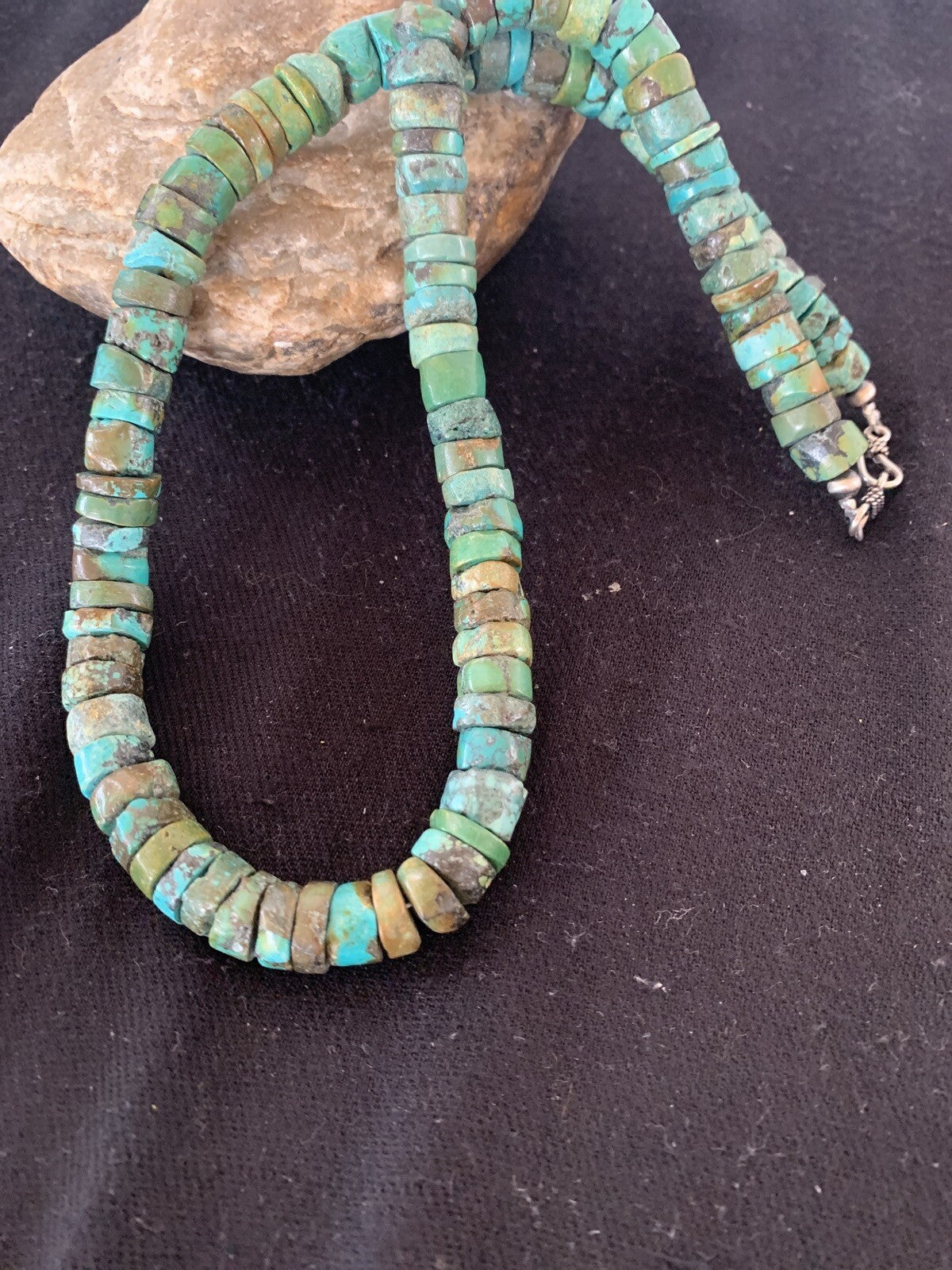Native Navajo Turquoise 12mm 26” Heishi Sterling Silver Bead Necklace 00384A
