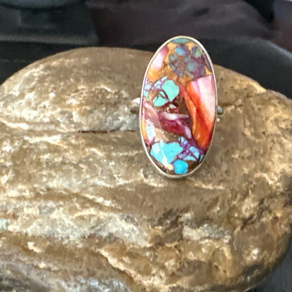 Blue Turquoise Spiny Oyster Southwestern Sterling Silver Ring Size 8 18428