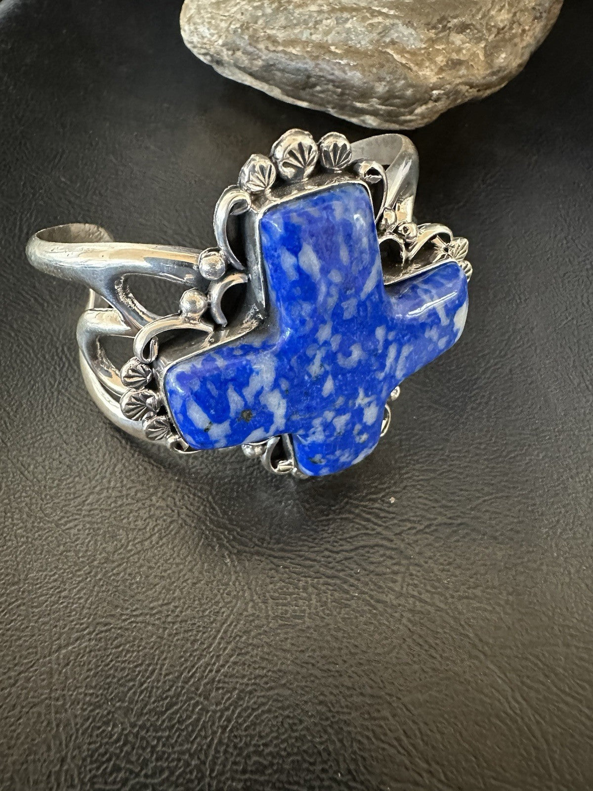 Mens WoMens Tufa Denim Lapis Navajo Sterling Silver Cuff Bracelet 7.7" 19454