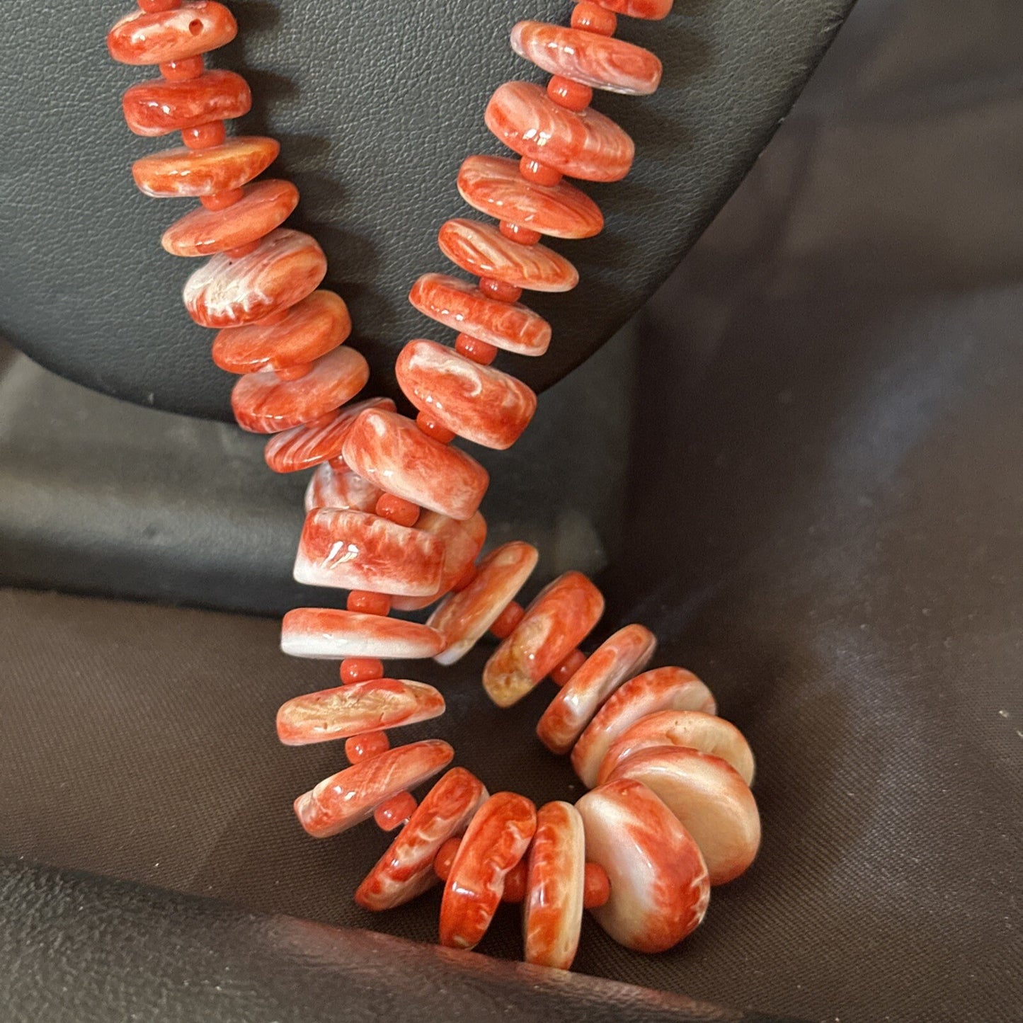 Red Spiny Oyster 28” Long Navajo Sterling Silver Necklace 17761