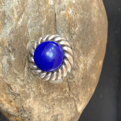 Blue Lapis Navajo Sterling Silver Old Pawn Ring Size 5 10378