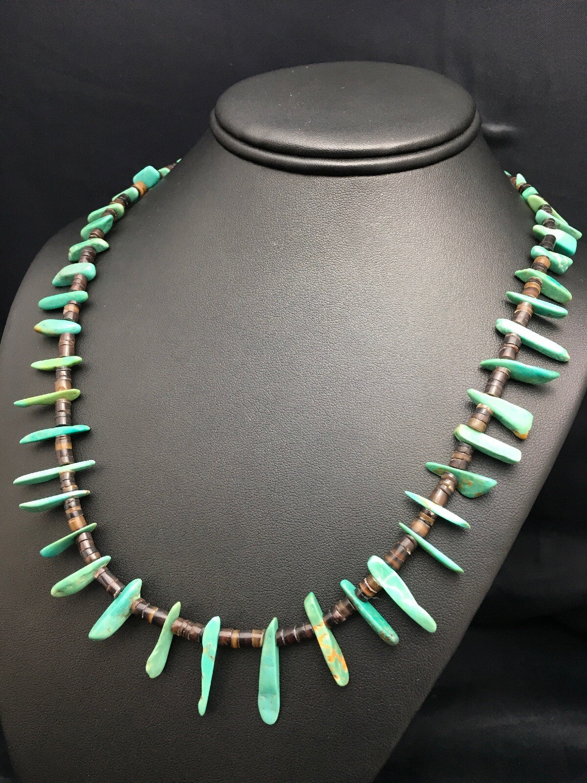 Native Green Turquoise & Bone Bead Navajo Sterling Silver Necklace 20" 03282
