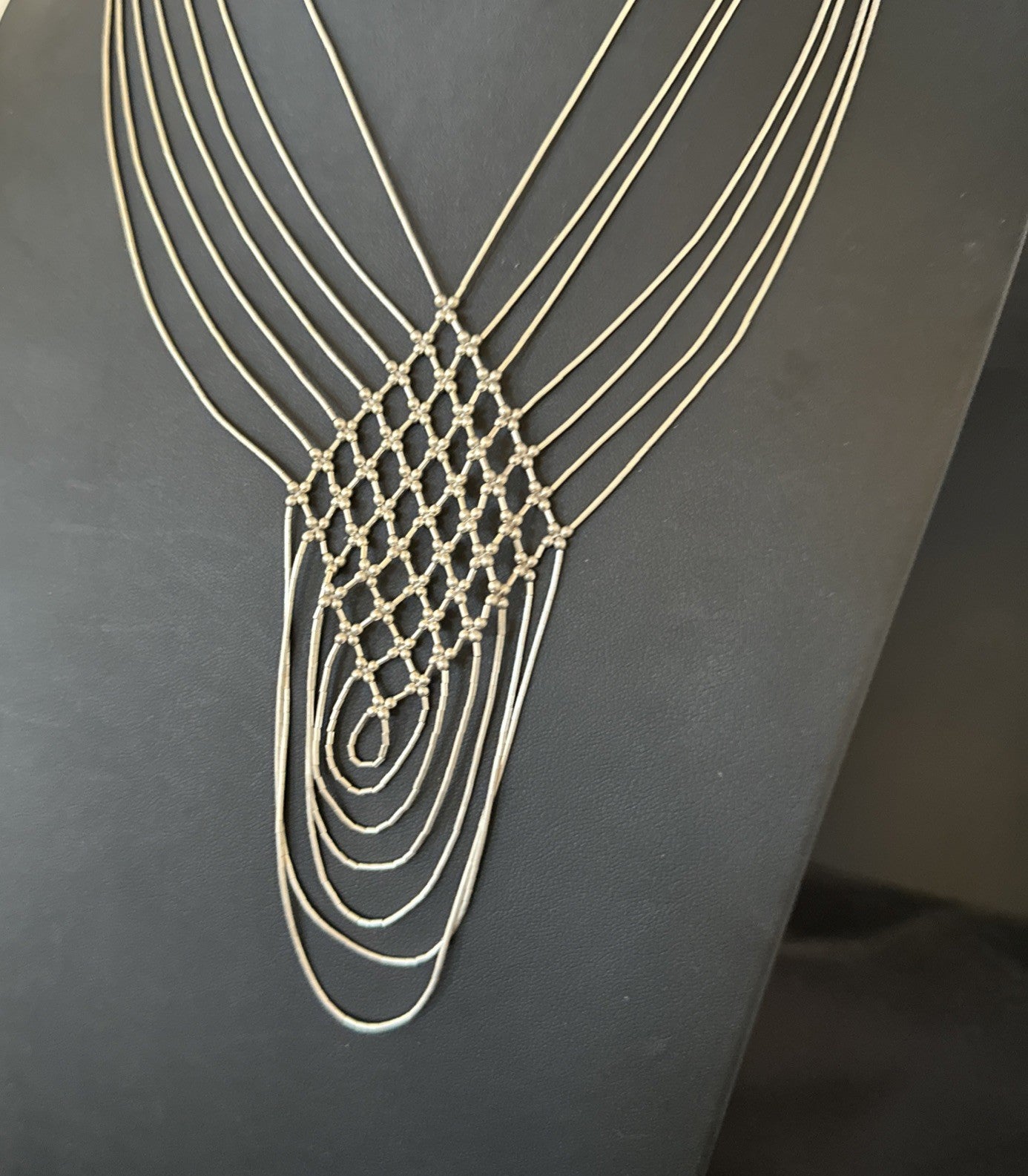 Sterling Silver Heishi Tubes Pendant 7 Strand Necklace 19754