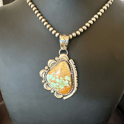 WoMens Royston Turquoise Pendant Navajo Pearls Sterling Silver Necklace 18749