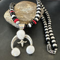 White Buffalo Turquoise Naja Pendant Navajo Onyx Necklace | Sterling Silver | Authentic Native American Handmade | 17866