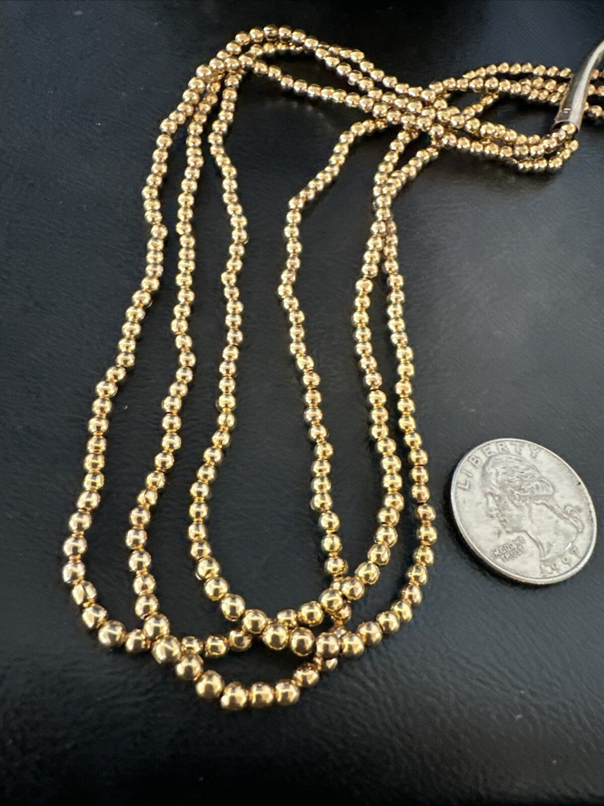 Gold Filled 3 Strand Bead Sterling Silver Necklace 24” 18647
